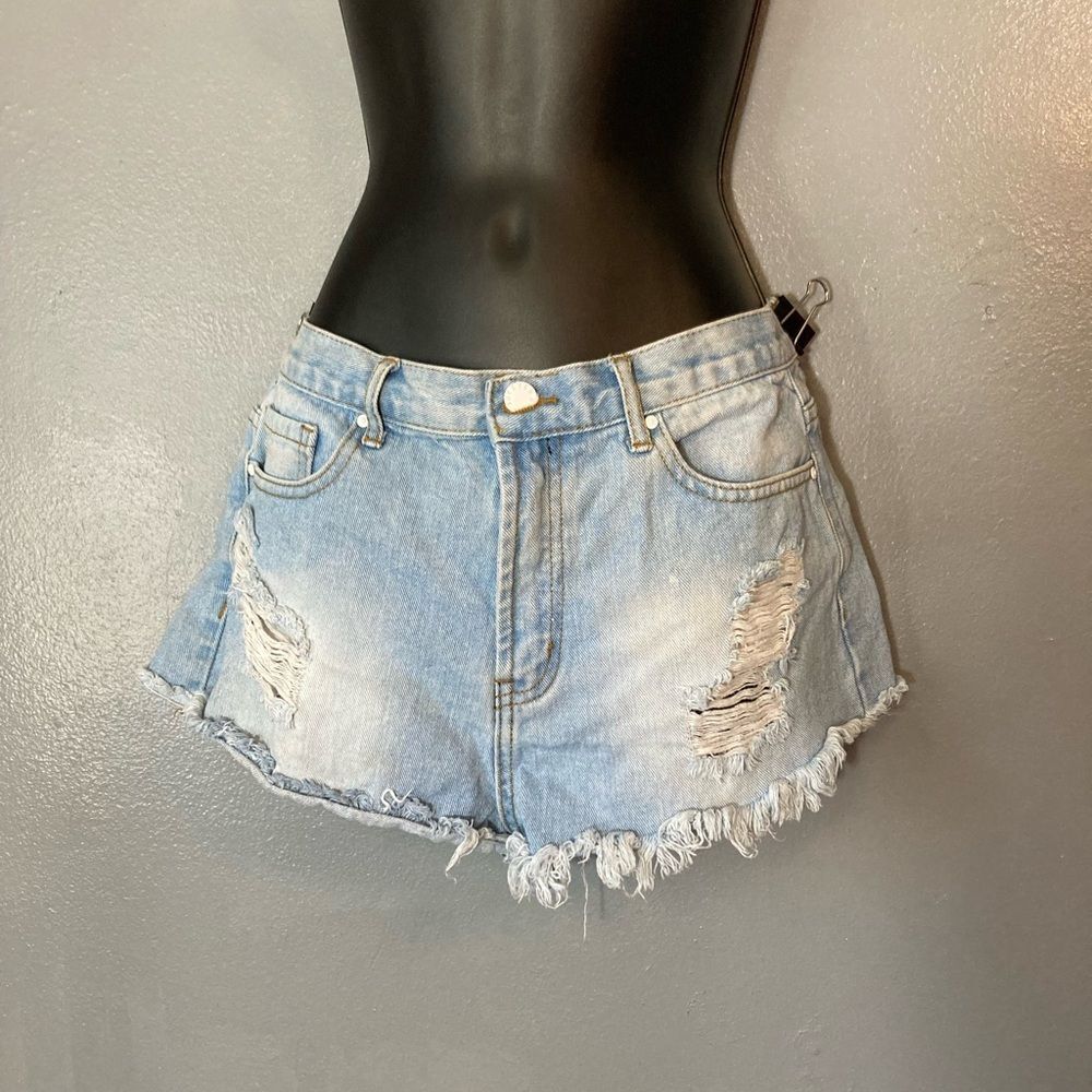 Forever 21 Distressed Light Blue Jean Shorts